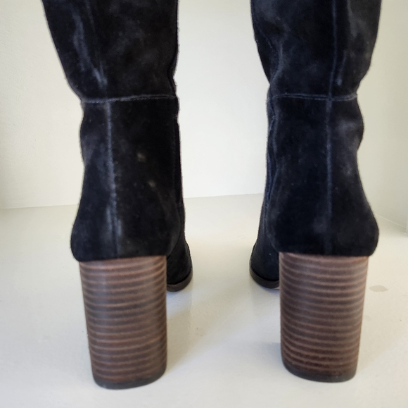 Sam Edelman Olly River Black Distress Suede square Toe Pull on Knee High Size 7 - Picture 6 of 10